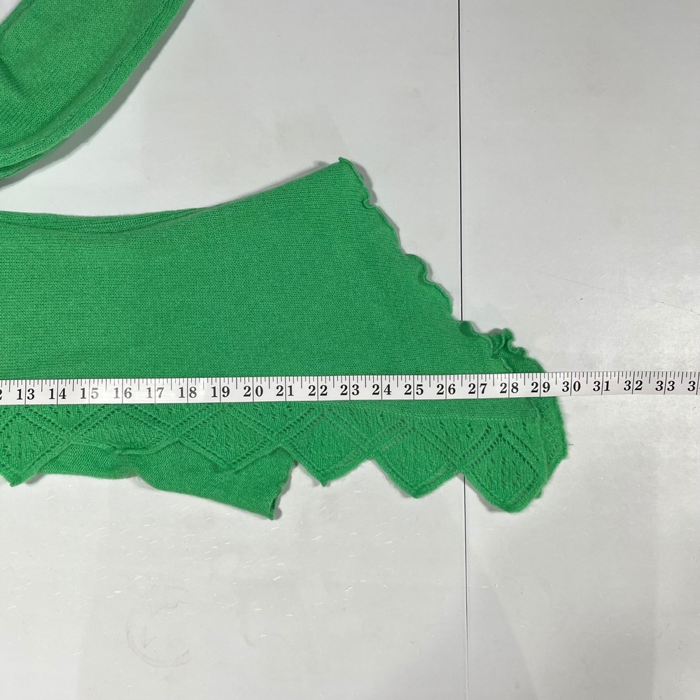 Margaret Loves Peter 100% Scottish Cashmere Green Ruffle Pointelle Cardigan M - Picture 8 of 9